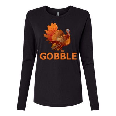 Gobble Turkey Thanksgiving Womens Cotton Relaxed Long Sleeve T-Shirt