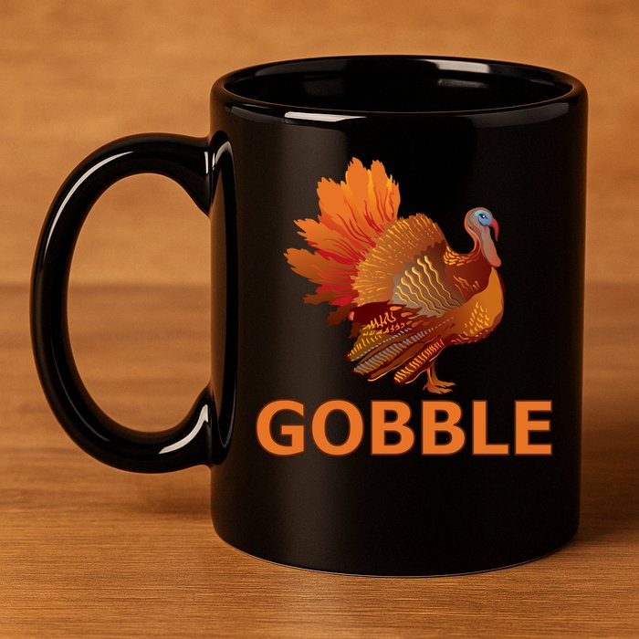 Gobble Turkey Thanksgiving 11oz C Handle Ceramic Mug