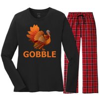 Gobble Turkey Thanksgiving Women's Long Sleeve Flannel Pajama Set 