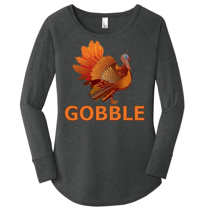 Gobble Turkey Thanksgiving Women's Perfect Tri Tunic Long Sleeve Shirt