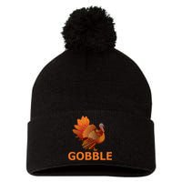 Gobble Turkey Thanksgiving Pom Pom 12in Knit Beanie