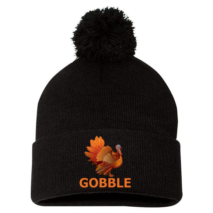 Gobble Turkey Thanksgiving Pom Pom 12in Knit Beanie