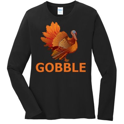 Gobble Turkey Thanksgiving Ladies Long Sleeve Shirt