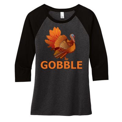 Gobble Turkey Thanksgiving Women's Tri-Blend 3/4-Sleeve Raglan Shirt