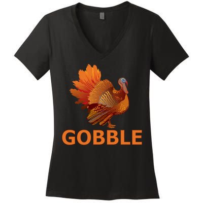 Gobble Turkey Thanksgiving Women's V-Neck T-Shirt