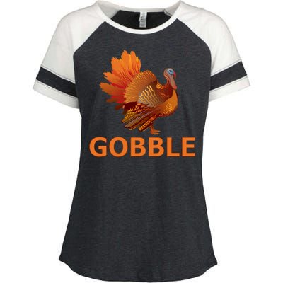 Gobble Turkey Thanksgiving Enza Ladies Jersey Colorblock Tee