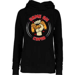 Game On Cupid Video Gaming Valentine Womens Funnel Neck Pullover Hood