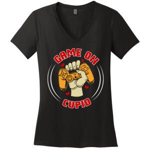 Game On Cupid Video Gaming Valentine Women's V-Neck T-Shirt