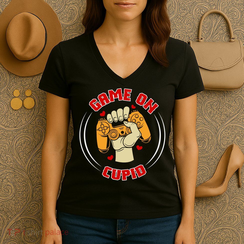 Game On Cupid Video Gaming Valentine Women's V-Neck T-Shirt