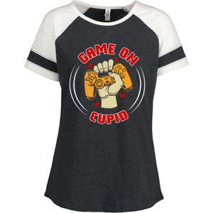 Game On Cupid Video Gaming Valentine Enza Ladies Jersey Colorblock Tee