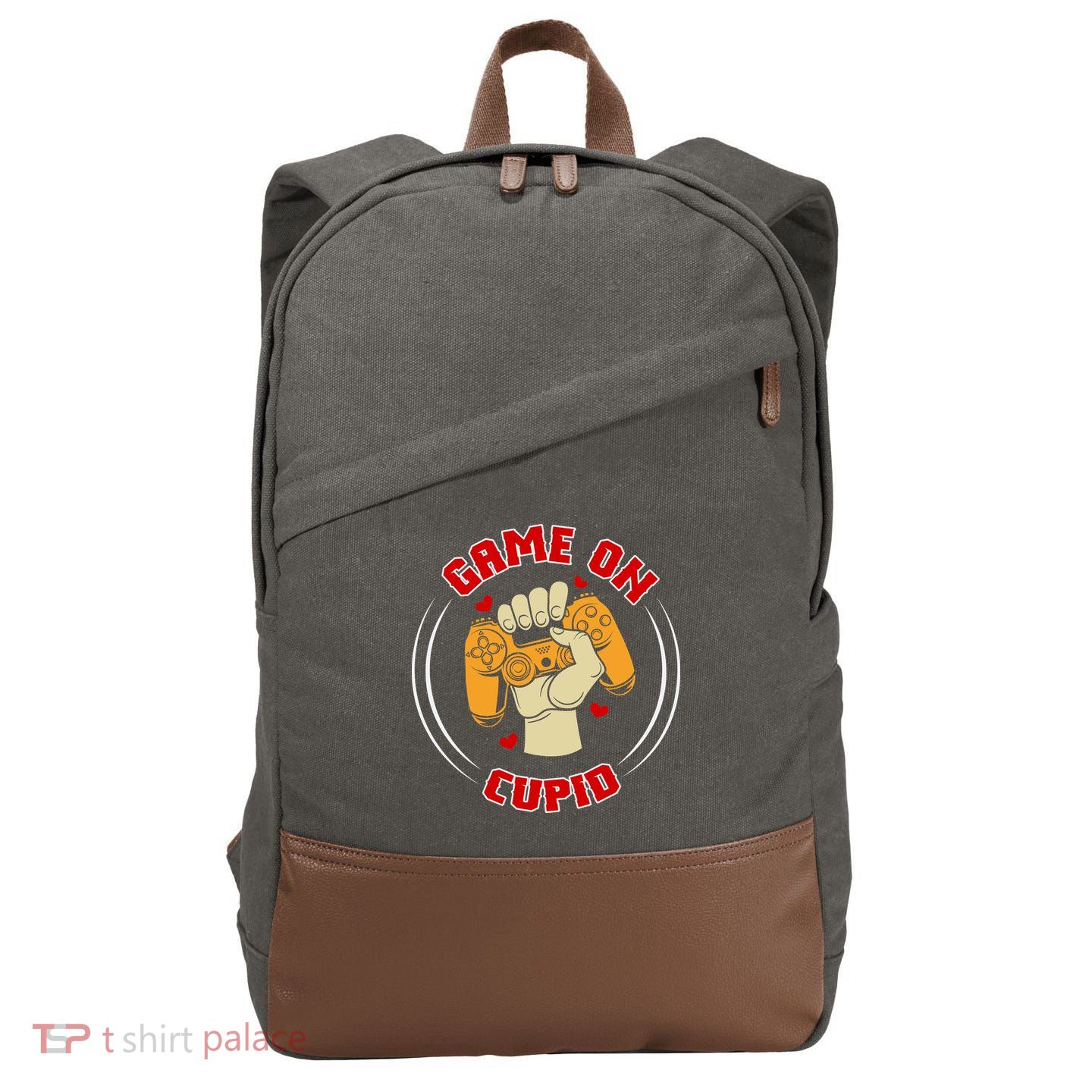 Game On Cupid Video Gaming Valentine Cotton Canvas Backpack