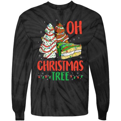 Groovy Oh Christmas Tree Cakes Debbie Becky Jen Cake Lovers Tie-Dye Long Sleeve Shirt