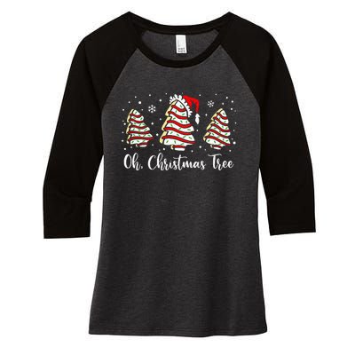 Groovy Oh Christmas Tree Cakes Debbie Becky Jen Cake Lovers Women's Tri-Blend 3/4-Sleeve Raglan Shirt