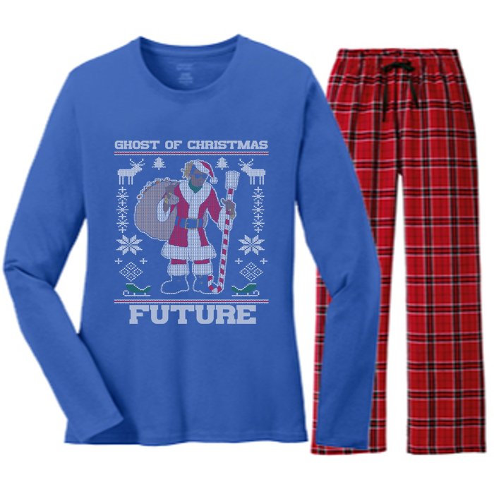 Ghost Of Christmas Future Ugly Christmas Rap Gift Women's Long Sleeve Flannel Pajama Set 