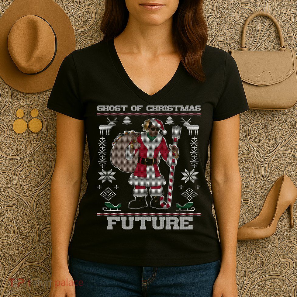 Ghost Of Christmas Future Ugly Christmas Sweater Rap Women's V-Neck T-Shirt