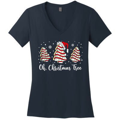 Groovy Oh Christmas Tree Cakes Debbie Becky Jen Cake Lovers Women's V-Neck T-Shirt