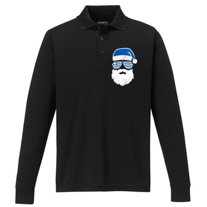 Greek Orthodox Christmas Santa Claus Greece Flag Greek Performance Long Sleeve Polo