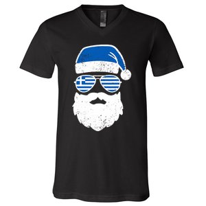 Greek Orthodox Christmas Santa Claus Greece Flag Greek V-Neck T-Shirt