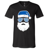 Greek Orthodox Christmas Santa Claus Greece Flag Greek V-Neck T-Shirt