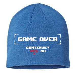 Game Over Continue Retro Gaming Cute Gift Sustainable Beanie