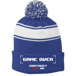 Game Over Continue Retro Gaming Cute Gift Stripe Pom Pom Beanie