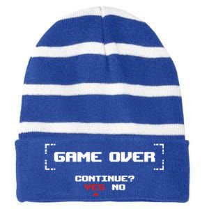 Game Over Continue Retro Gaming Cute Gift Striped Beanie with Solid Band