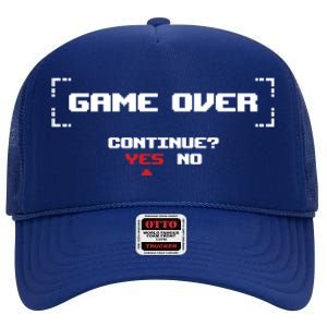 Game Over Continue Retro Gaming Cute Gift High Crown Mesh Back Trucker Hat