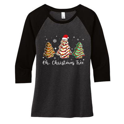 Groovy Oh Christmas Tree Cakes Debbie Becky Jen Cake Lovers Women's Tri-Blend 3/4-Sleeve Raglan Shirt