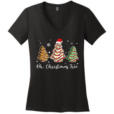 Groovy Oh Christmas Tree Cakes Debbie Becky Jen Cake Lovers Women's V-Neck T-Shirt