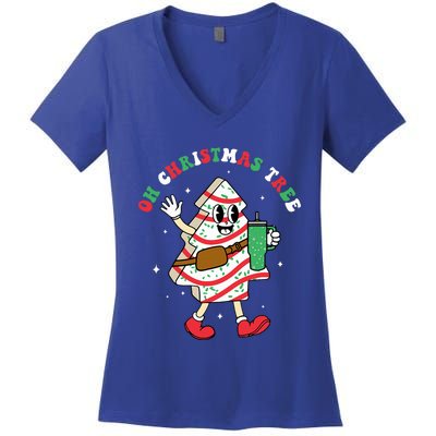 Groovy Oh Christmas Tree Cakes Debbie Becky Jen Cake Lovers Women's V-Neck T-Shirt