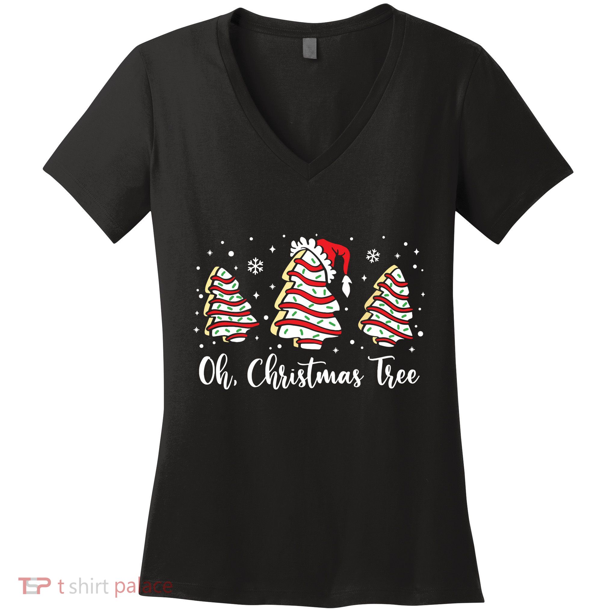 Groovy Oh Christmas Tree Cakes Debbie Becky Jen Cake Lovers Women's V-Neck T-Shirt