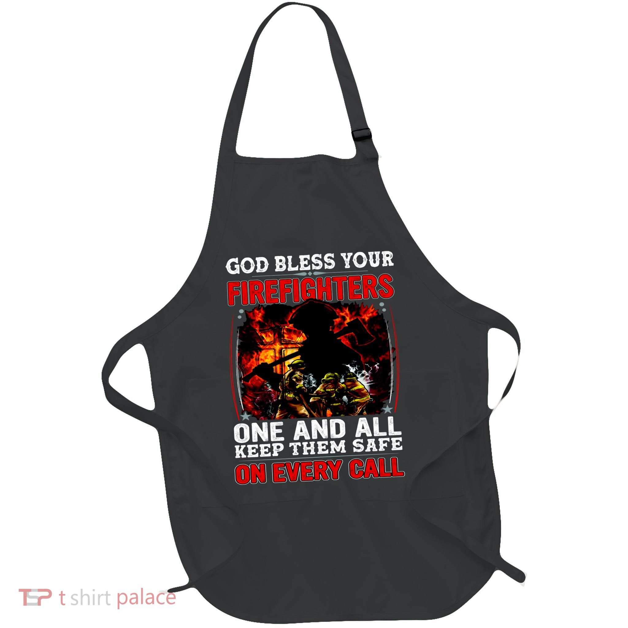 God Bless Firefighters Full-Length Apron With Pockets