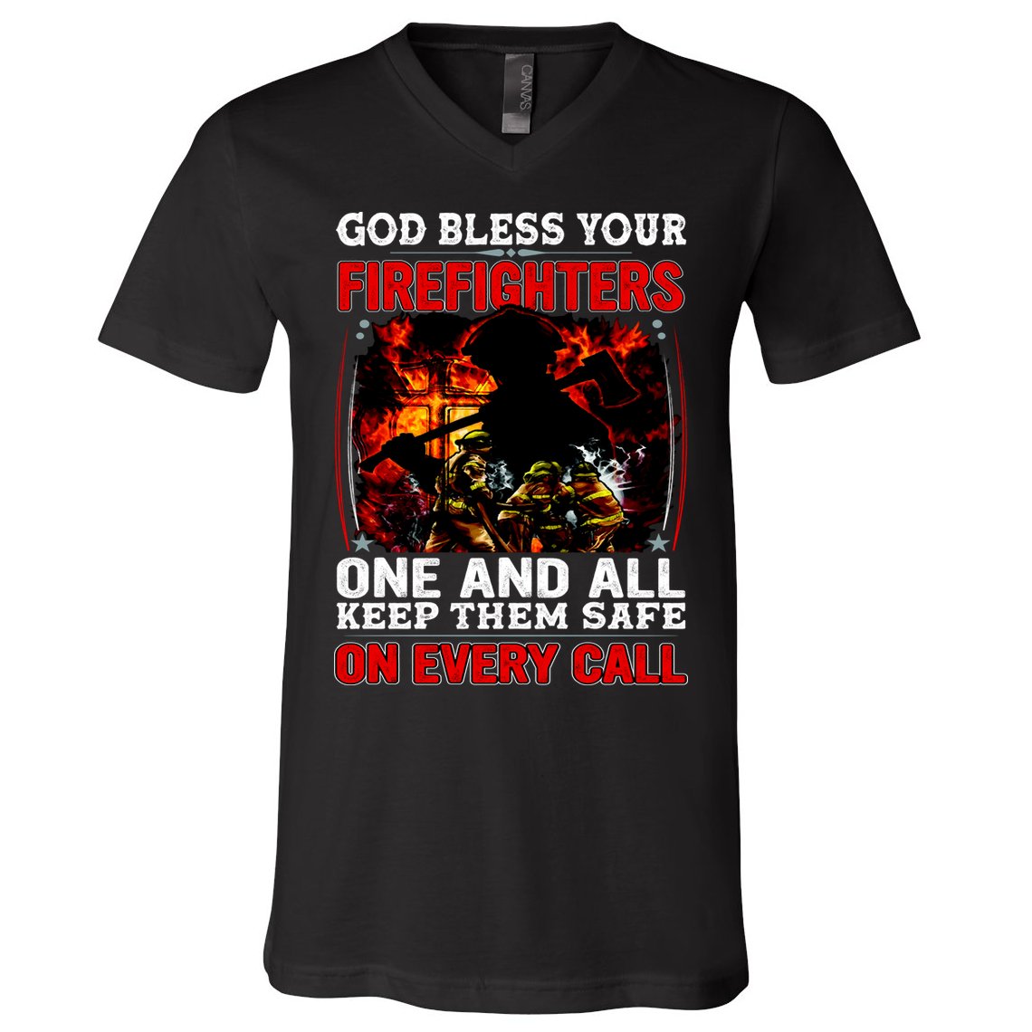 God Bless Firefighters V-Neck T-Shirt