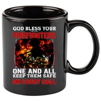 God Bless Firefighters 11oz C Handle Ceramic Mug