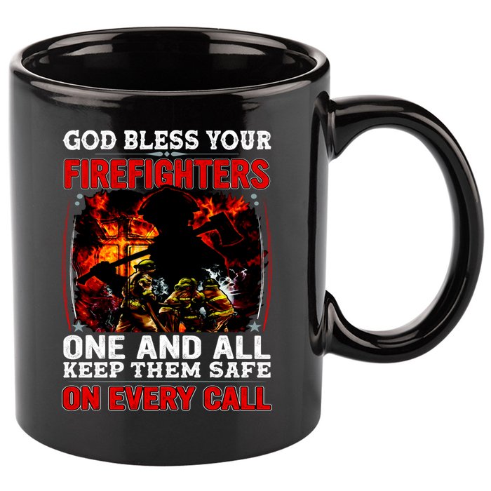 God Bless Firefighters 11oz C Handle Ceramic Mug