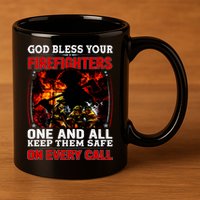 God Bless Firefighters 11oz C Handle Ceramic Mug