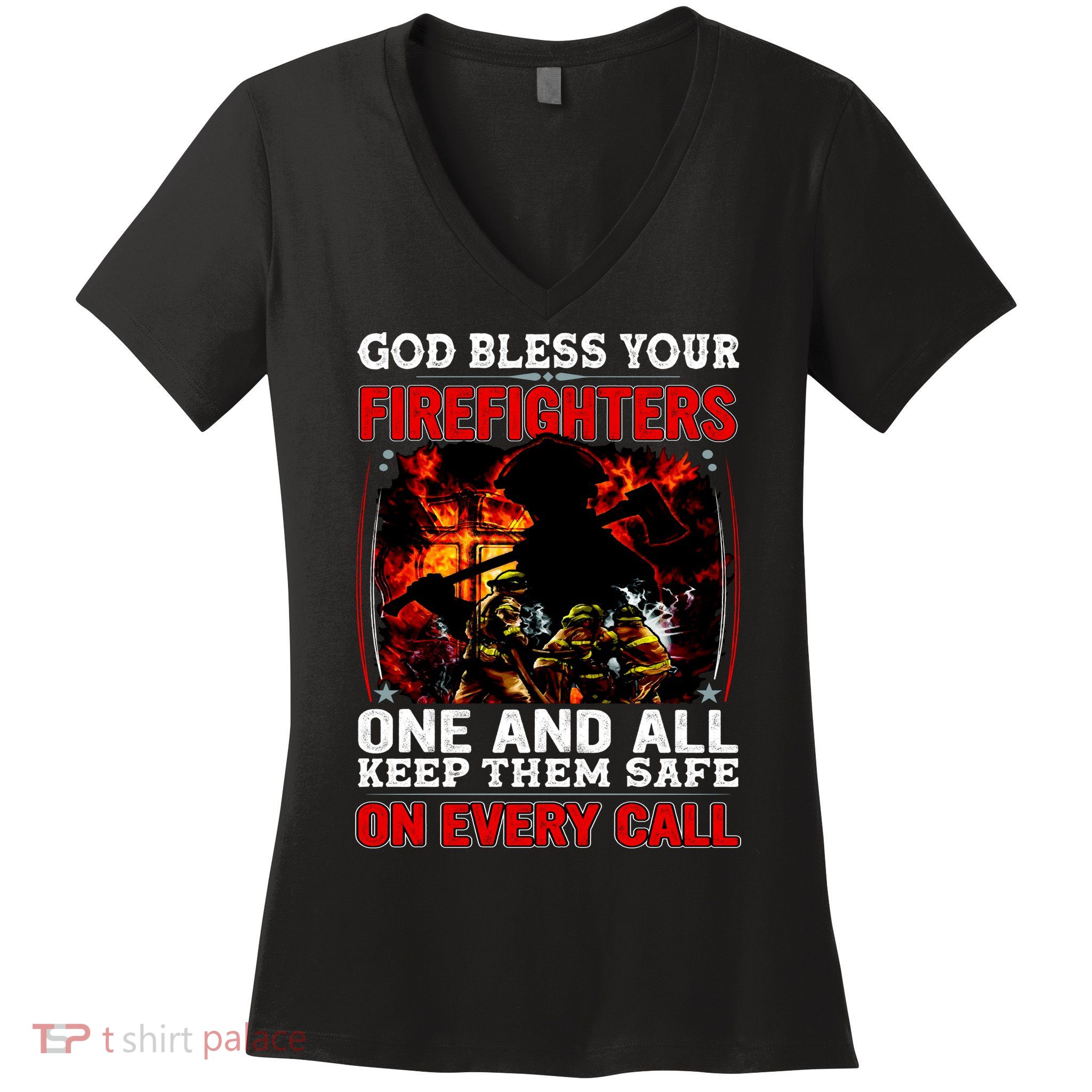 God Bless Firefighters Women's V-Neck T-Shirt