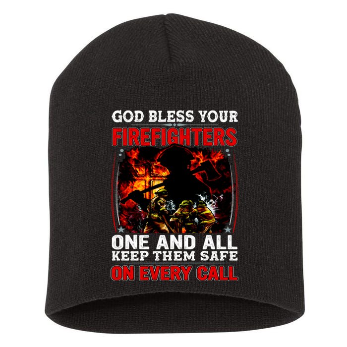 God Bless Firefighters Short Acrylic Beanie