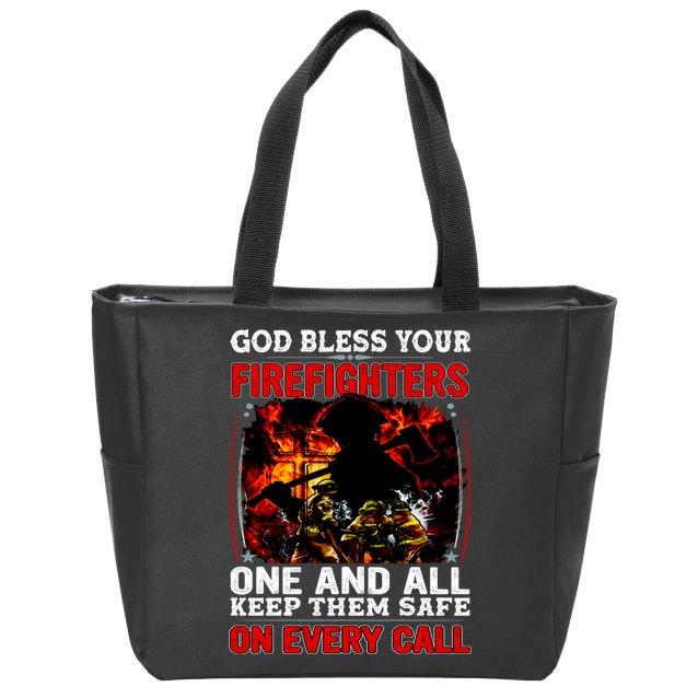God Bless Firefighters Zip Tote Bag