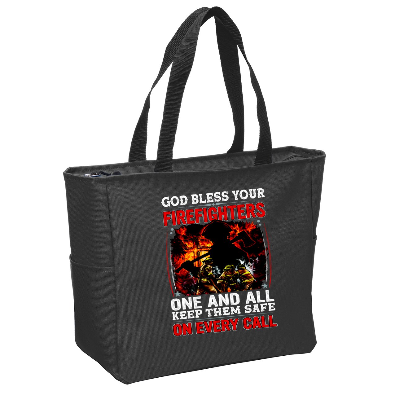 God Bless Firefighters Zip Tote Bag
