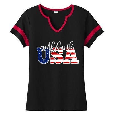 God Bless The USA American Flag Ladies Halftime Notch Neck Tee