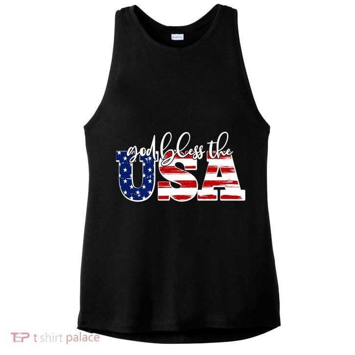 God Bless The USA American Flag Ladies PosiCharge Tri-Blend Wicking Tank