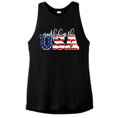 God Bless The USA American Flag Ladies PosiCharge Tri-Blend Wicking Tank