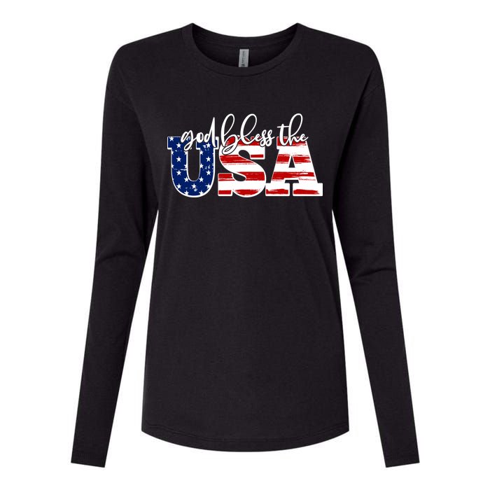 God Bless The USA American Flag Womens Cotton Relaxed Long Sleeve T-Shirt