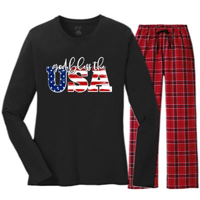 God Bless The USA American Flag Women's Long Sleeve Flannel Pajama Set 