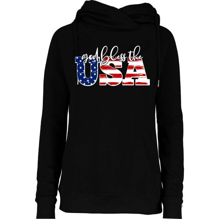 God Bless The USA American Flag Womens Funnel Neck Pullover Hood