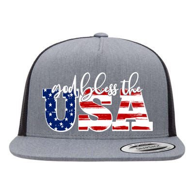 God Bless The USA American Flag Flat Bill Trucker Hat