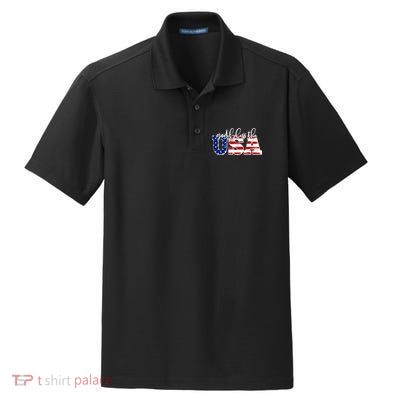 God Bless The USA American Flag Dry Zone Grid Polo