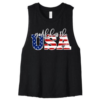 God Bless The USA American Flag Women's Racerback Cropped Tank