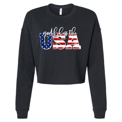 God Bless The USA American Flag Cropped Pullover Crew